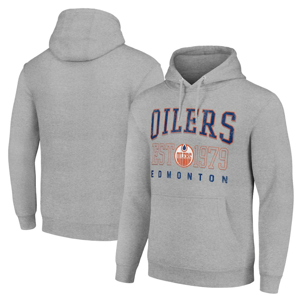 Edmonton Oilers Starter Retro Graphic Pullover Hoodie - Heather Gray | US 201066226