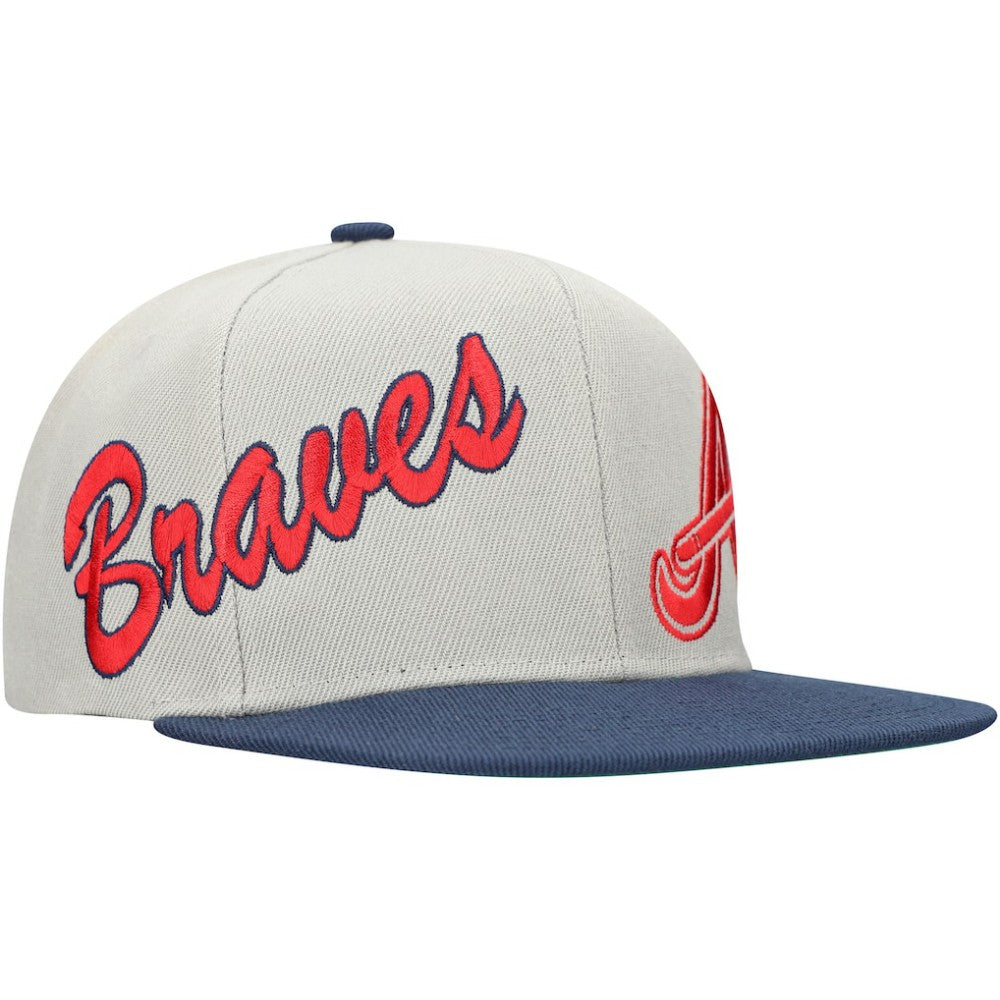 Atlanta Braves Mitchell & Ness Knock Out Panel Snapback Hat - Gray/Navy Hats