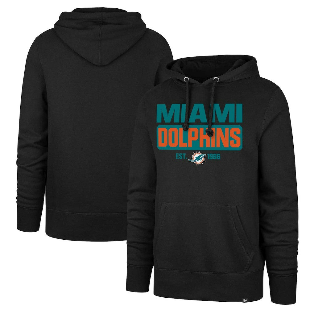 Miami Dolphins '47 Box Out Headline Pullover Hoodie - Black Hoodies