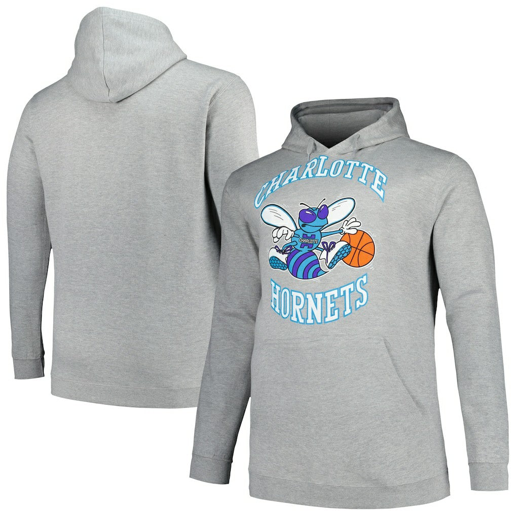 Charlotte Hornets Hardwood Classics Big & Tall Pullover Hoodie Heather Gray - Mitchell & Ness