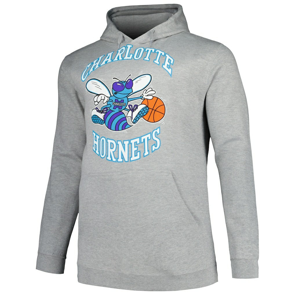 Charlotte Hornets Hardwood Classics Big & Tall Pullover Hoodie Heather Gray - Mitchell & Ness