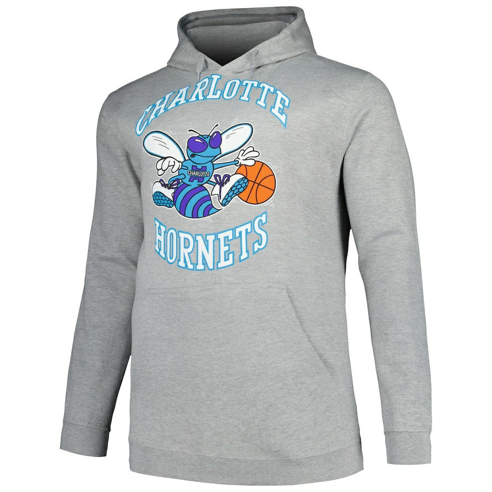 Charlotte Hornets Hardwood Classics Big & Tall Pullover Hoodie Heather Gray - Mitchell & Ness