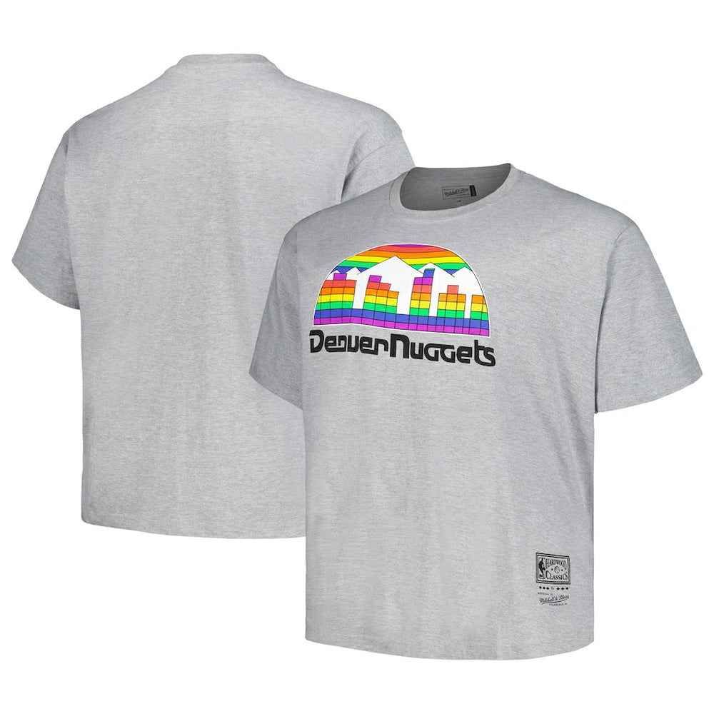 Denver Nuggets Big & Tall Hardwood Classics Vintage Logo T-Shirt Heather Gray - Mitchell & Ness