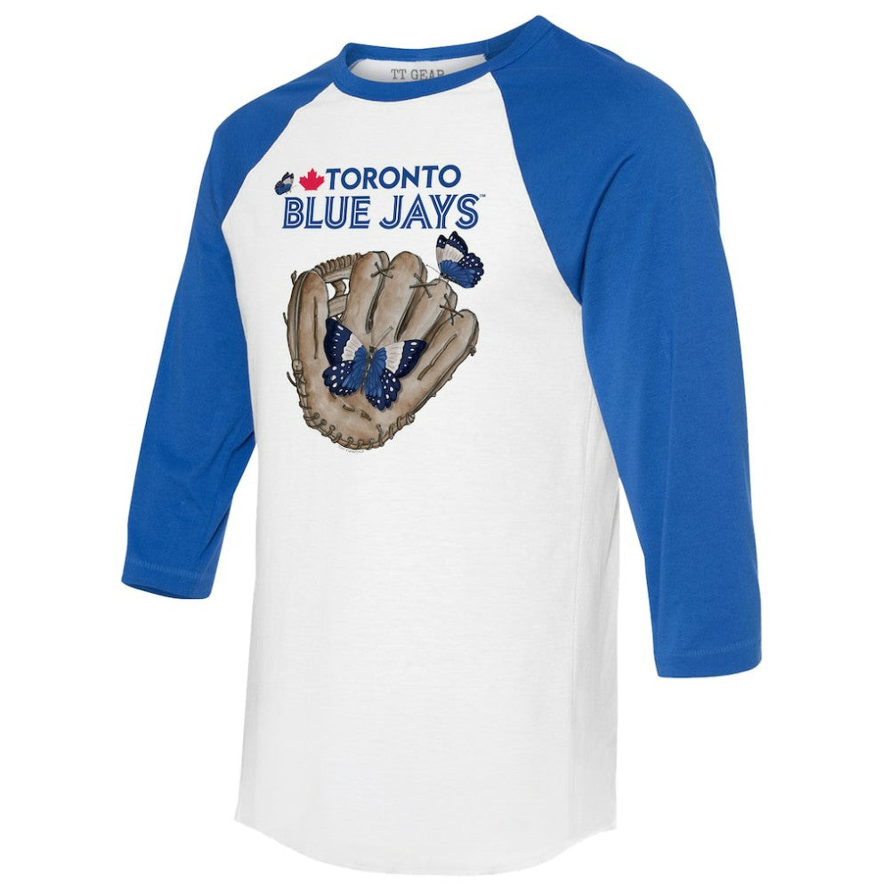 Toronto Blue Jays Tiny Turnip Unisex Butterfly Glove 3/4-Sleeve Raglan T-Shirt - White/Royal T-shirts