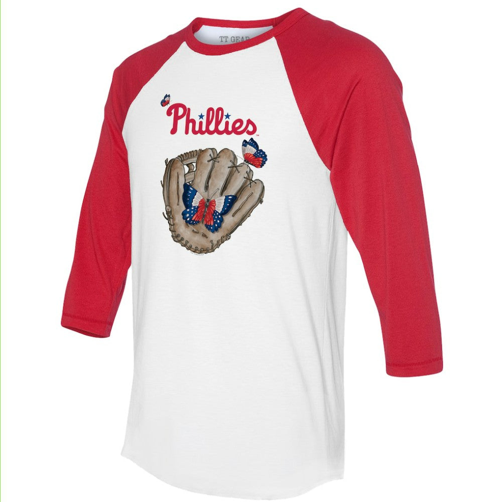 Philadelphia Phillies Tiny Turnip Unisex Butterfly Glove 3/4-Sleeve Raglan T-Shirt - White/Red T-shirts