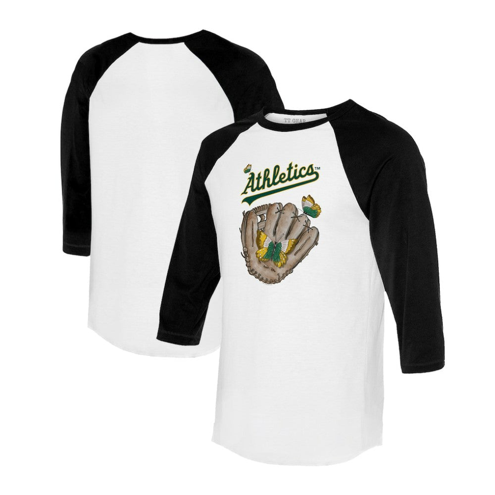 Athletics Tiny Turnip Unisex Butterfly Glove 3/4-Sleeve Raglan T-Shirt - White/Black T-shirts