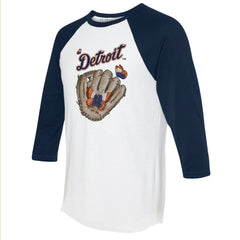 Detroit Tigers Tiny Turnip Unisex Butterfly Glove 3/4-Sleeve Raglan T-Shirt - White/Navy T-shirts