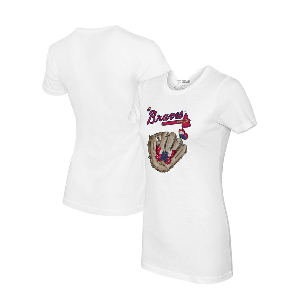 Atlanta Braves Tiny Turnip Women's Butterfly Glove T-Shirt - White T-shirts