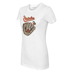Baltimore Orioles Tiny Turnip Women's Butterfly Glove T-Shirt - White T-shirts