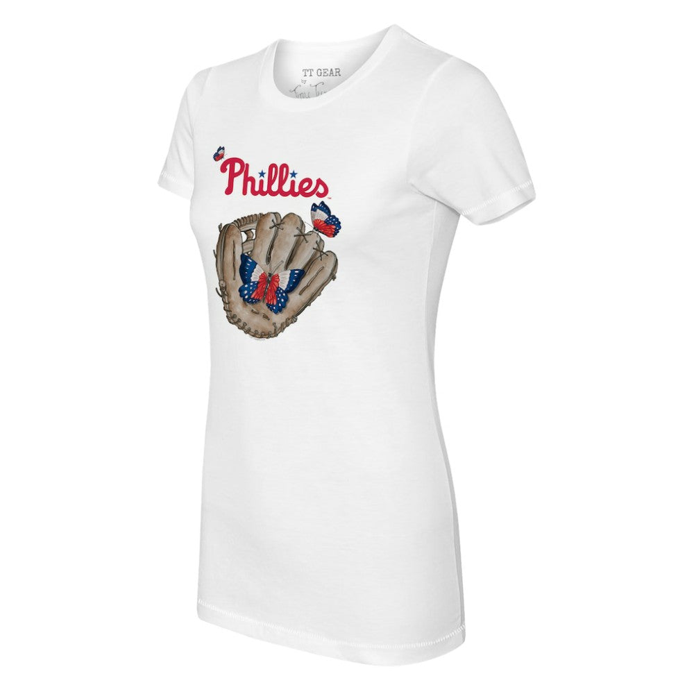 Philadelphia Phillies Tiny Turnip Women's Butterfly Glove T-Shirt - White T-shirts