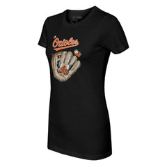 Baltimore Orioles Tiny Turnip Women's Butterfly Glove T-Shirt - Black T-shirts