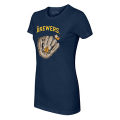 Milwaukee Brewers Tiny Turnip Women's Butterfly Glove T-Shirt - Navy T-shirts