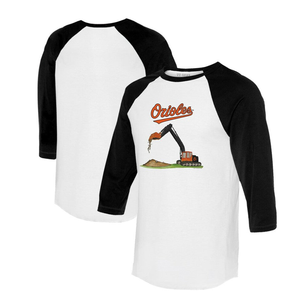 Baltimore Orioles Tiny Turnip Unisex Excavator 3/4-Sleeve Raglan T-Shirt - White/Black T-shirts