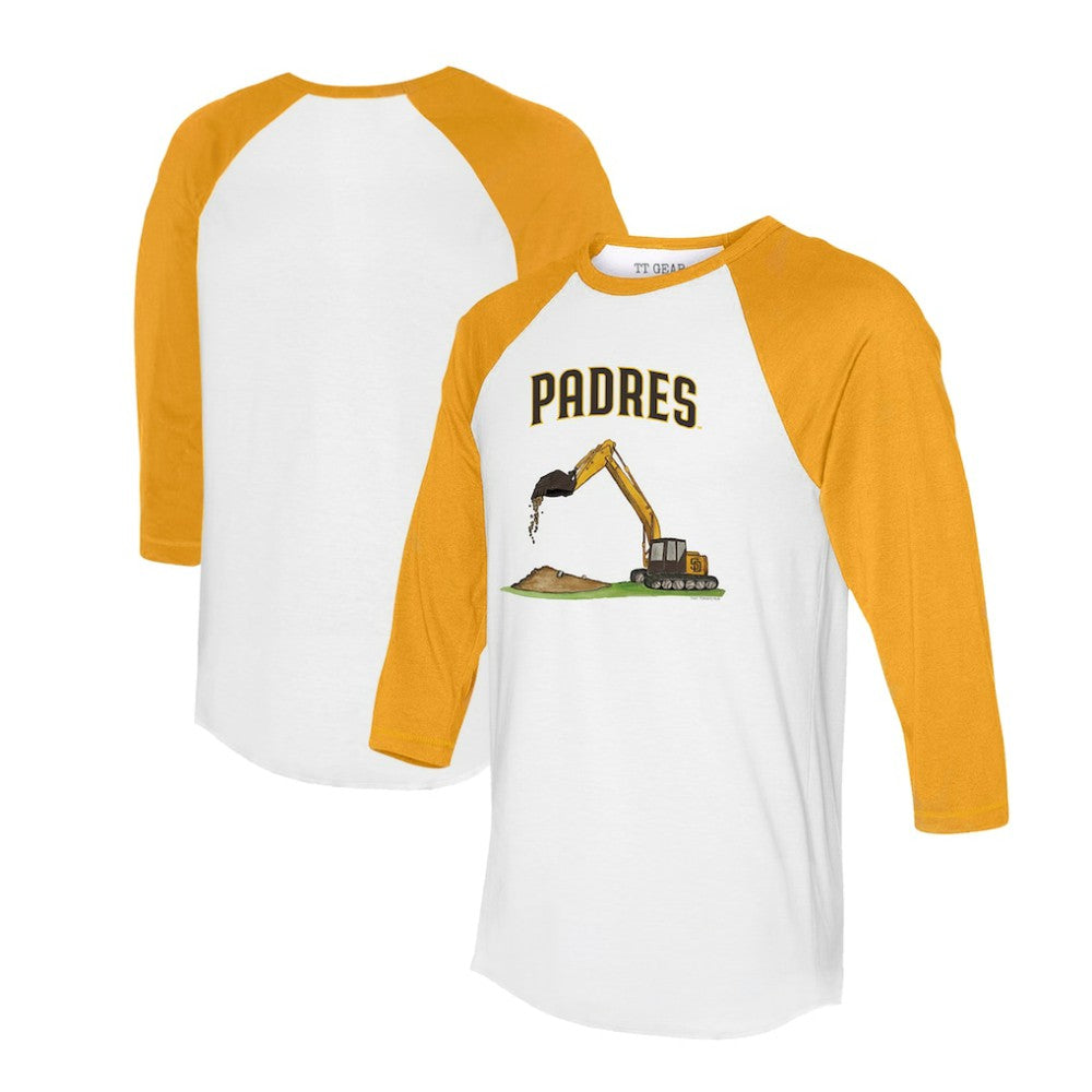 San Diego Padres Tiny Turnip Unisex Excavator 3/4-Sleeve Raglan T-Shirt - White/Gold T-shirts