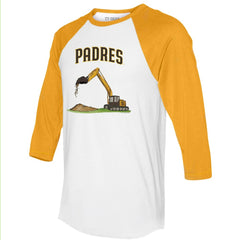 San Diego Padres Tiny Turnip Unisex Excavator 3/4-Sleeve Raglan T-Shirt - White/Gold T-shirts