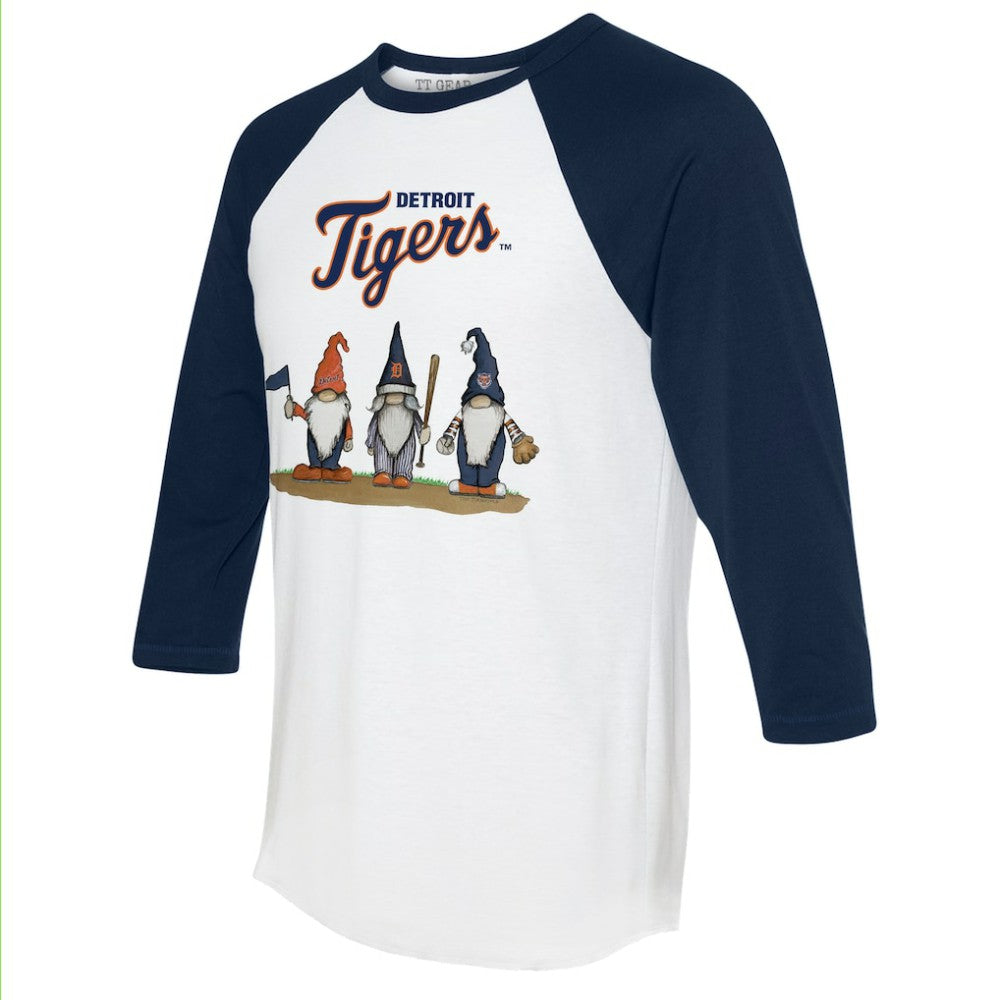 Detroit Tigers Tiny Turnip Unisex Gnomes 3/4-Sleeve Raglan T-Shirt - White/Navy T-shirts