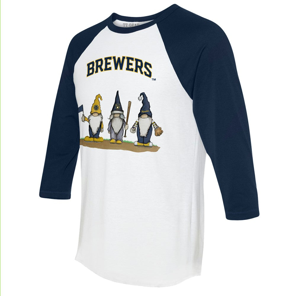 Milwaukee Brewers Tiny Turnip Unisex Gnomes 3/4-Sleeve Raglan T-Shirt - White/Navy T-shirts
