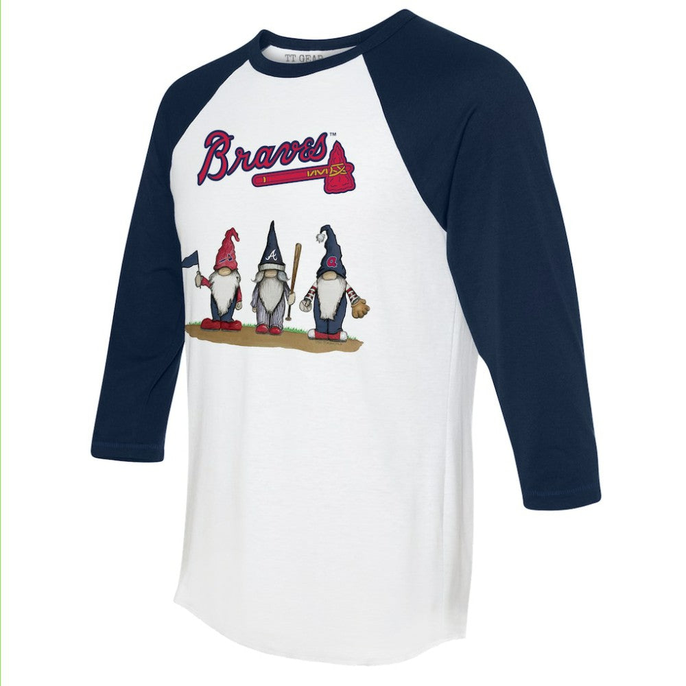 Atlanta Braves Tiny Turnip Unisex Gnomes 3/4-Sleeve Raglan T-Shirt - White/Navy T-shirts