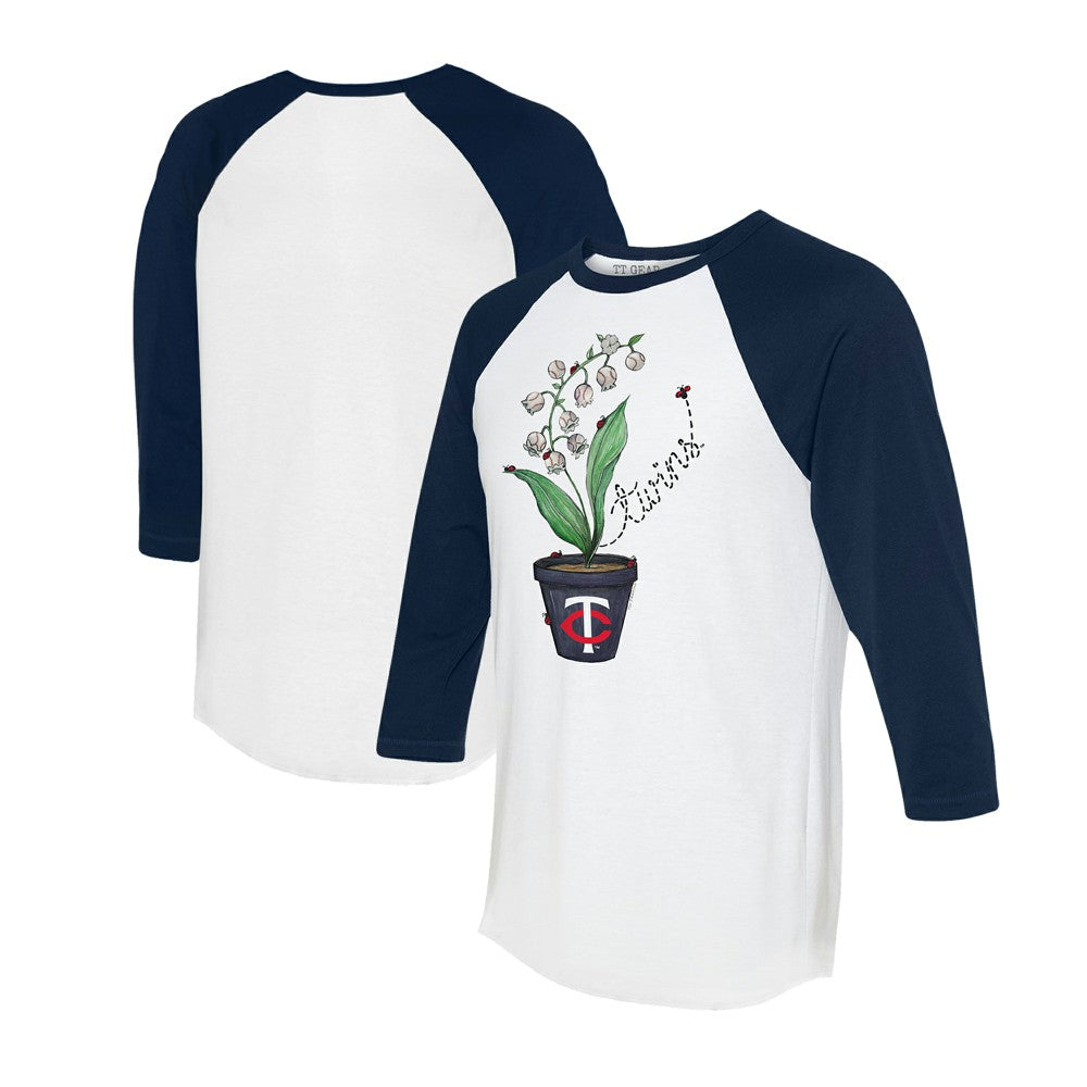 Minnesota Twins Tiny Turnip Unisex Lilies & Ladybugs 3/4-Sleeve Raglan T-Shirt - White/Navy T-shirts