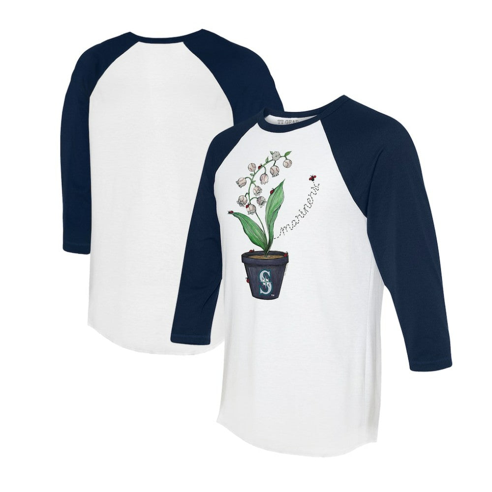 Seattle Mariners Tiny Turnip Unisex Lilies & Ladybugs 3/4-Sleeve Raglan T-Shirt - White/Navy T-shirts