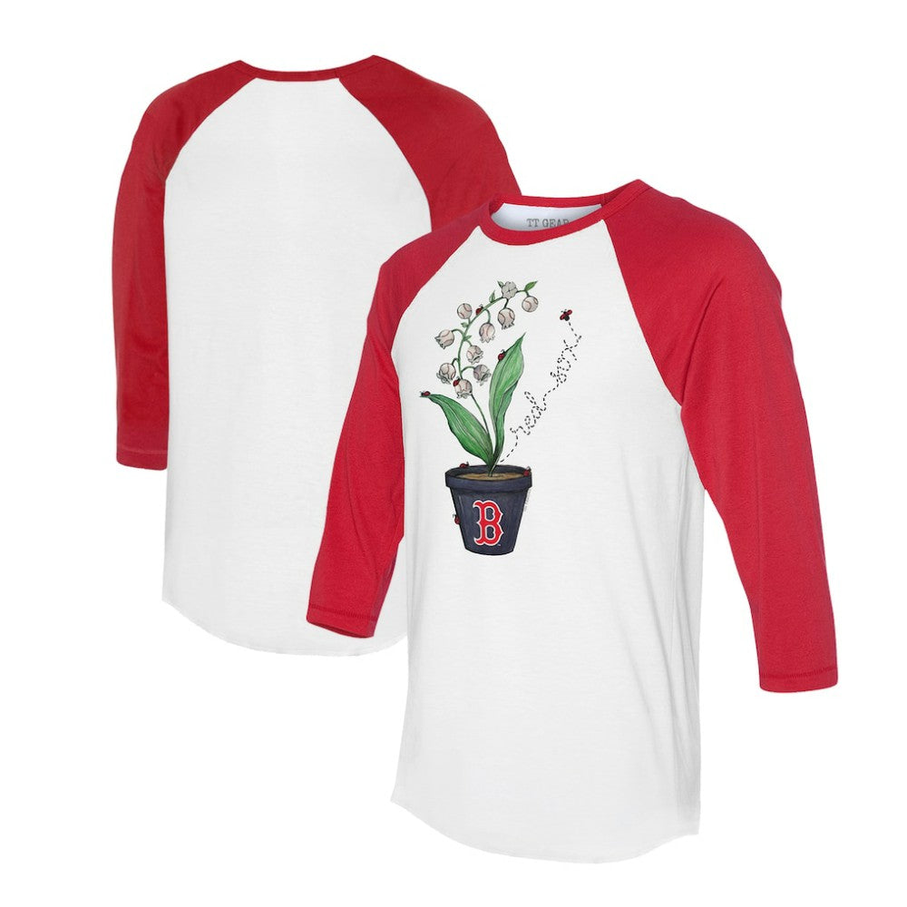 Boston Red Sox Tiny Turnip Unisex Lilies & Ladybugs 3/4-Sleeve Raglan T-Shirt - White/Red T-shirts