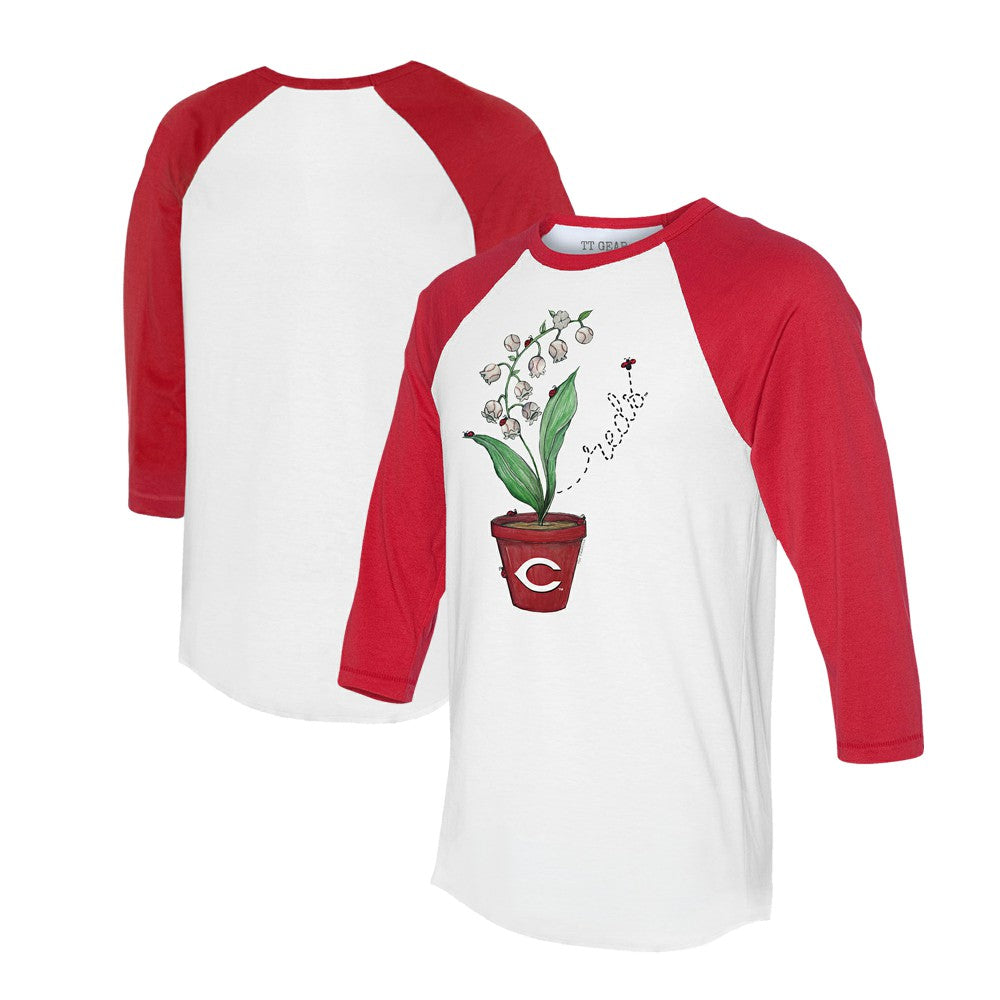 Cincinnati Reds Tiny Turnip Unisex Lilies & Ladybugs 3/4-Sleeve Raglan T-Shirt - White/Red T-shirts