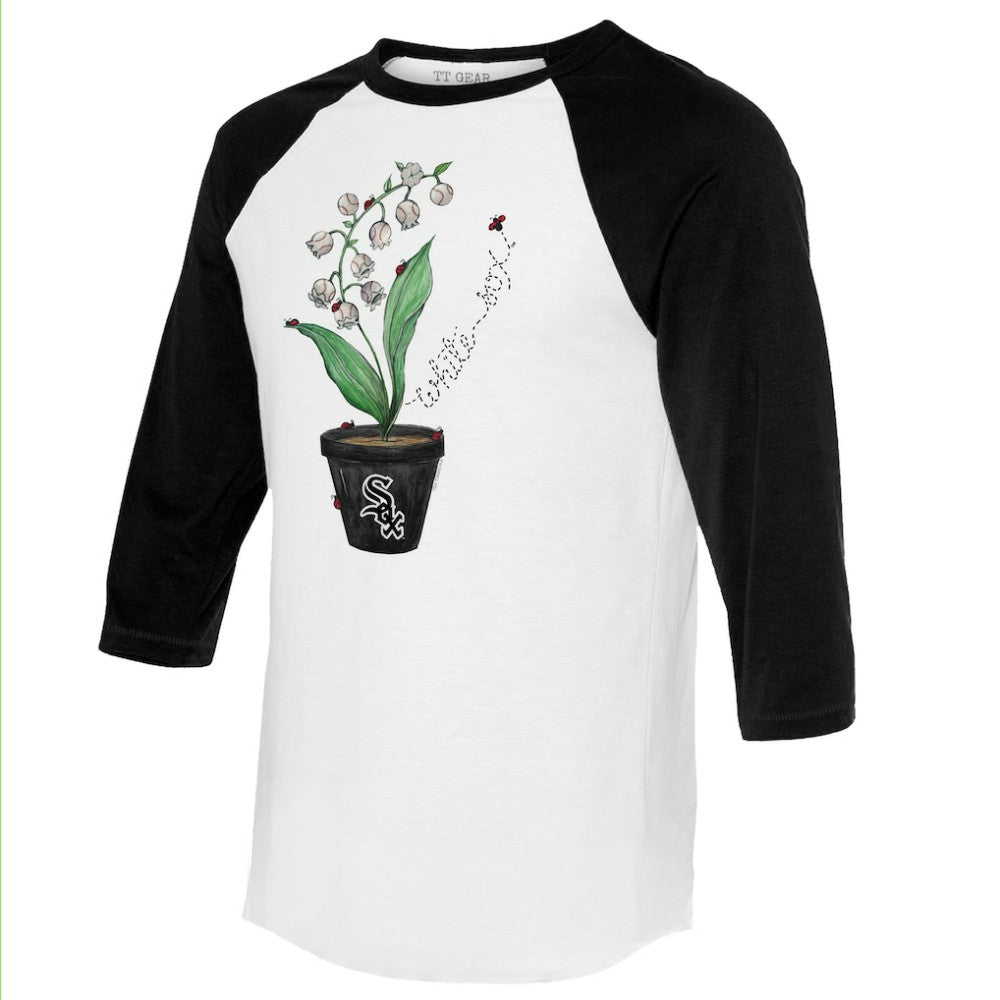 Chicago White Sox Tiny Turnip Unisex Lilies & Ladybugs 3/4-Sleeve Raglan T-Shirt - White/Black T-shirts
