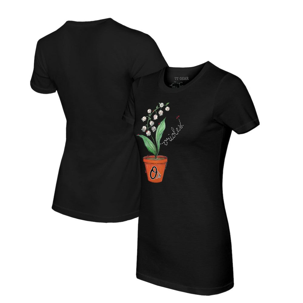 Baltimore Orioles Tiny Turnip Women's Lilies & Ladybugs T-Shirt - Black T-shirts