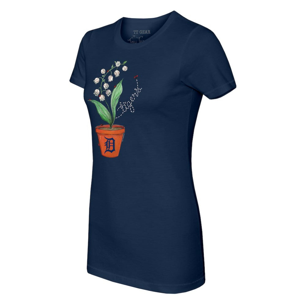 Detroit Tigers Tiny Turnip Women's Lilies & Ladybugs T-Shirt - Navy T-shirts