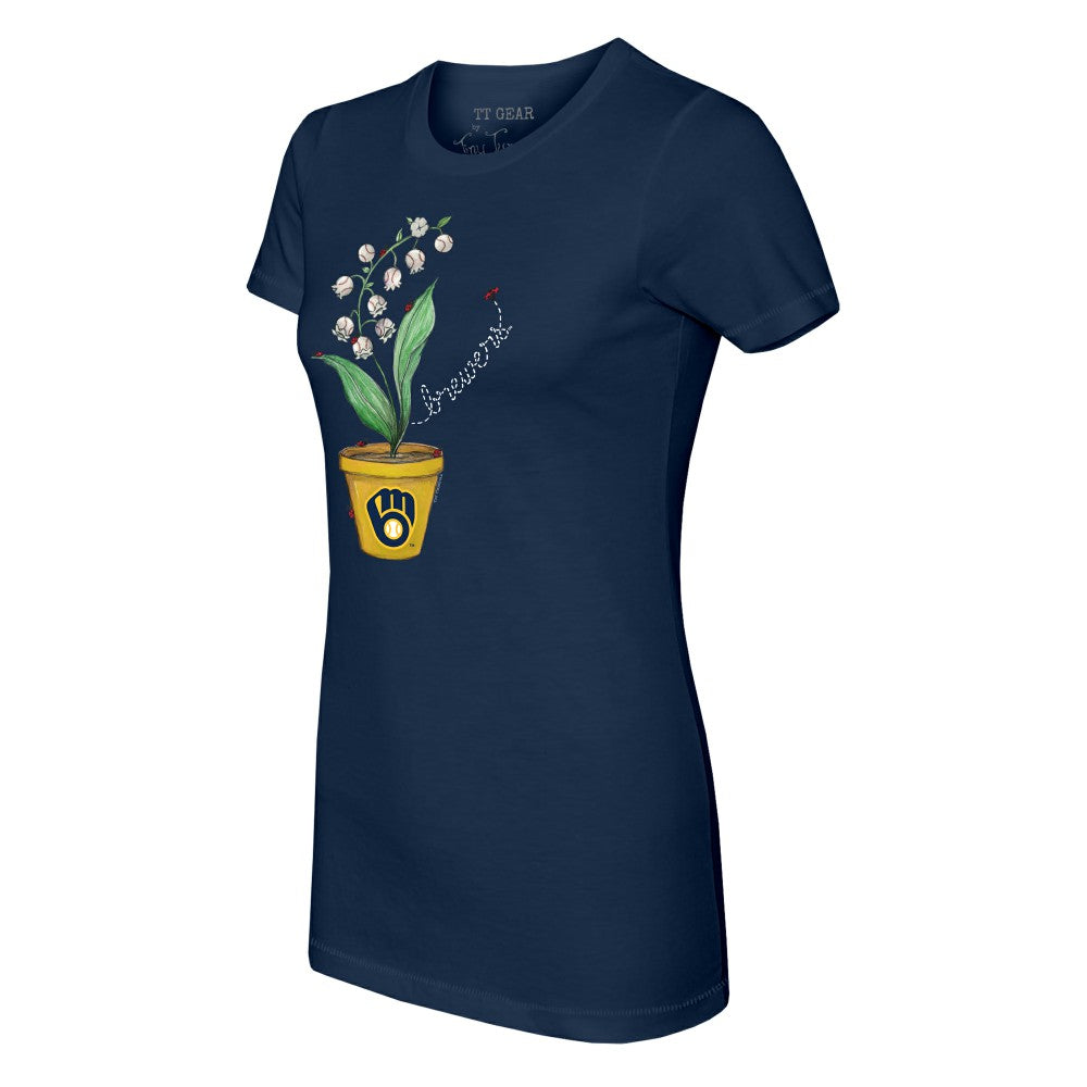 Milwaukee Brewers Tiny Turnip Women's Lilies & Ladybugs T-Shirt - Navy T-shirts