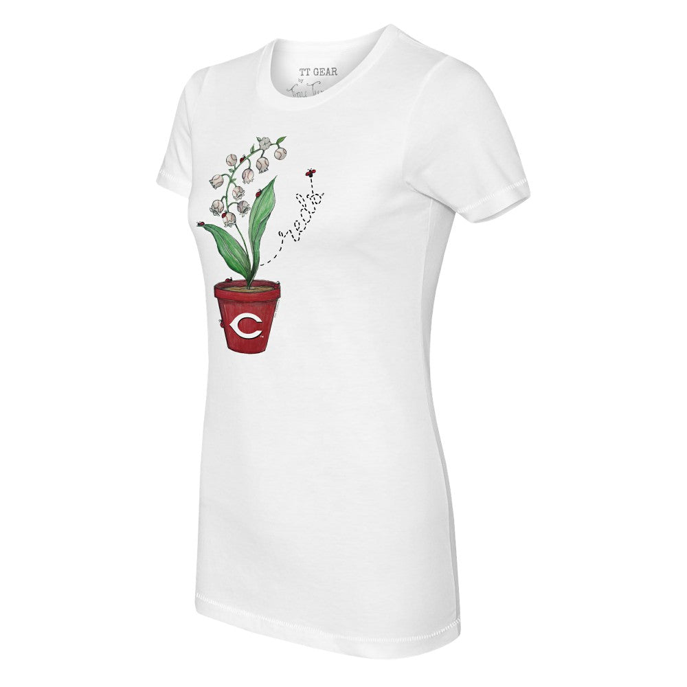 Cincinnati Reds Tiny Turnip Women's Lilies & Ladybugs T-Shirt - White T-shirts