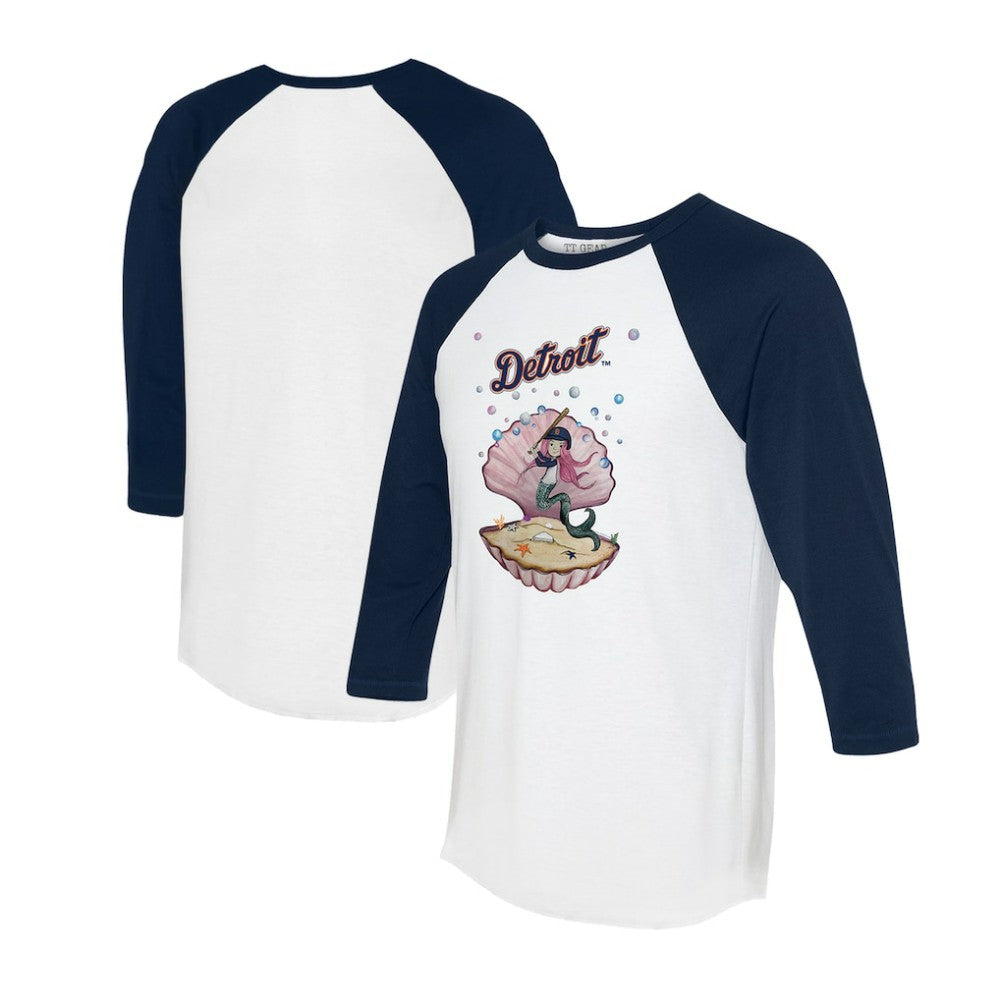 Detroit Tigers Tiny Turnip Unisex Mermaid 3/4-Sleeve Raglan T-Shirt - White/Navy T-shirts