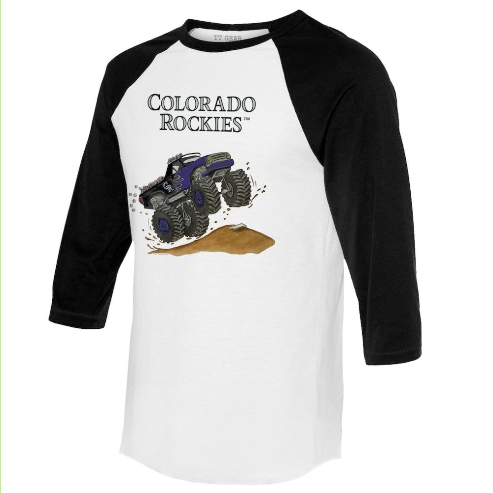 Colorado Rockies Tiny Turnip Unisex Monster Truck 3/4-Sleeve Raglan T-Shirt - White/Black T-shirts