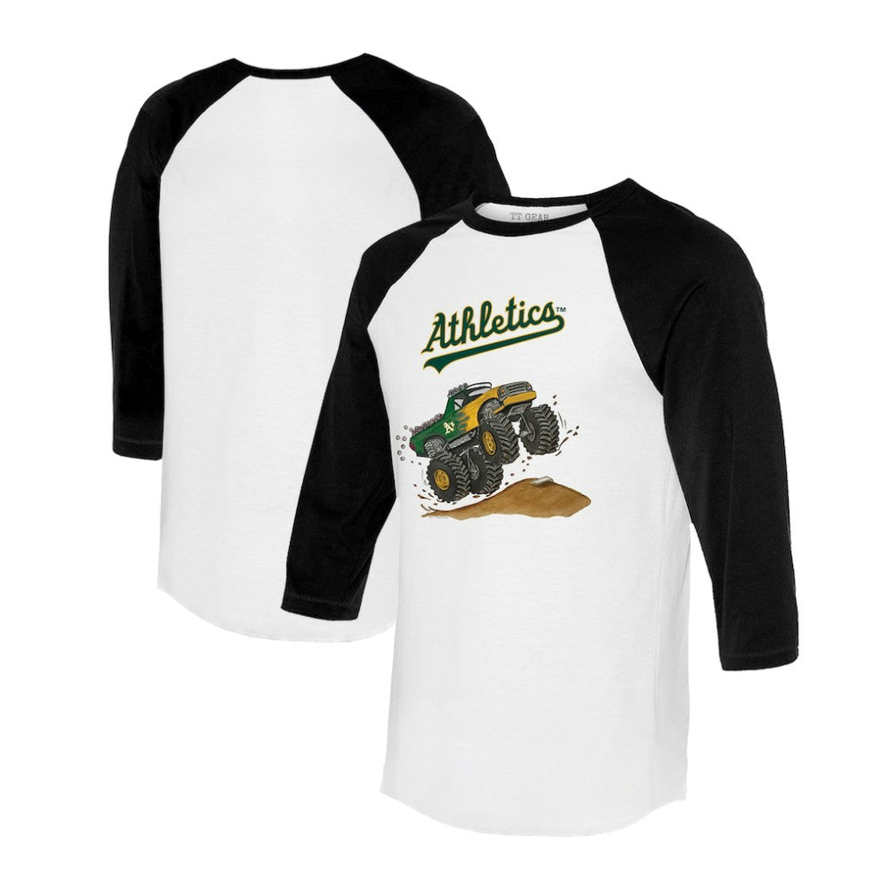 Athletics Tiny Turnip Unisex Monster Truck 3/4-Sleeve Raglan T-Shirt - White/Black T-shirts