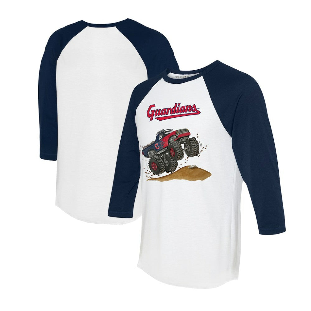 Cleveland Guardians Tiny Turnip Unisex Monster Truck 3/4-Sleeve Raglan T-Shirt - White/Navy T-shirts