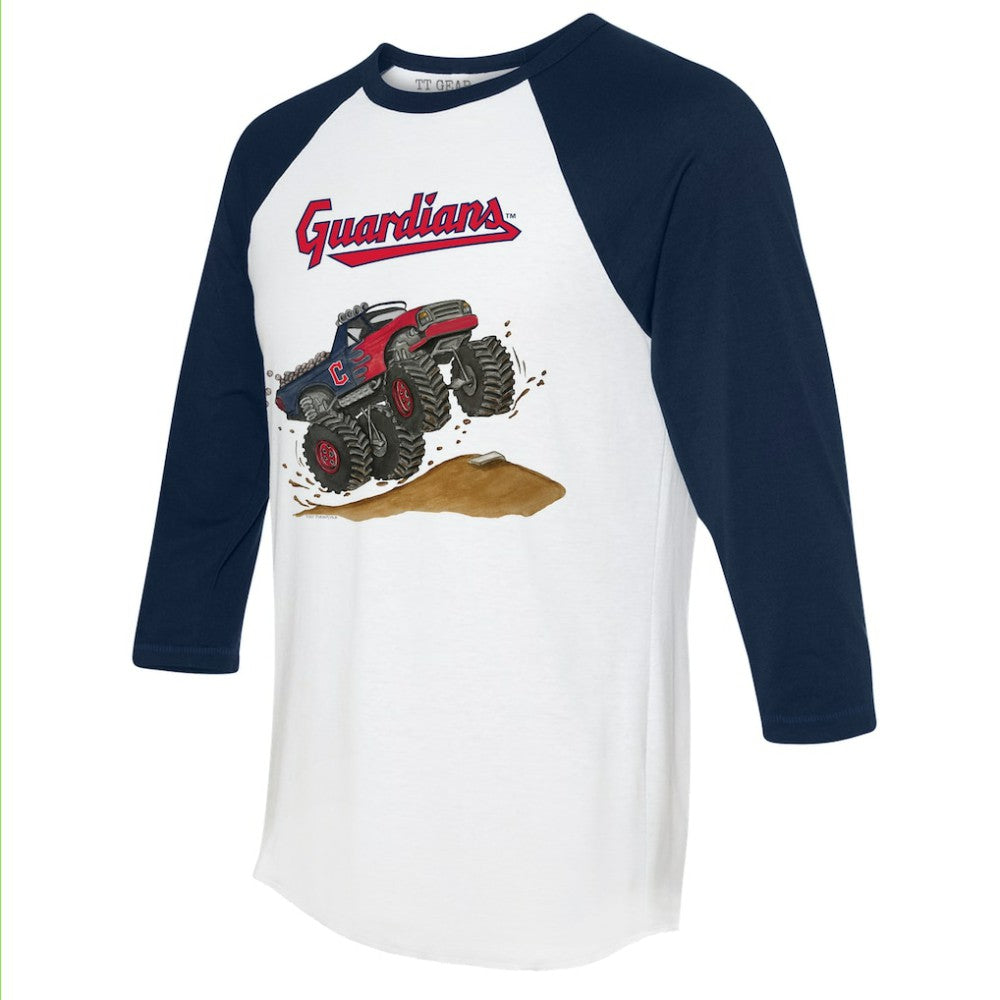 Cleveland Guardians Tiny Turnip Unisex Monster Truck 3/4-Sleeve Raglan T-Shirt - White/Navy T-shirts
