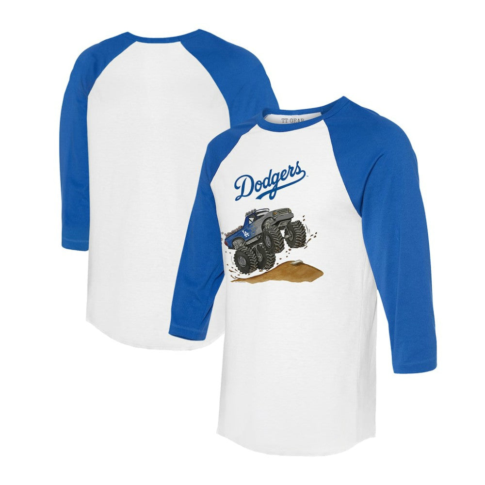 Los Angeles Dodgers Tiny Turnip Unisex Monster Truck 3/4-Sleeve Raglan T-Shirt - White/Royal T-shirts