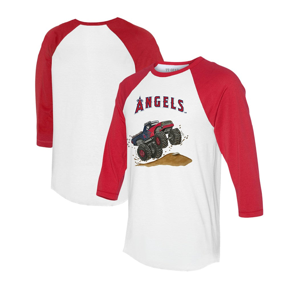 Los Angeles Angels Tiny Turnip Unisex Monster Truck 3/4-Sleeve Raglan T-Shirt - White/Red T-shirts