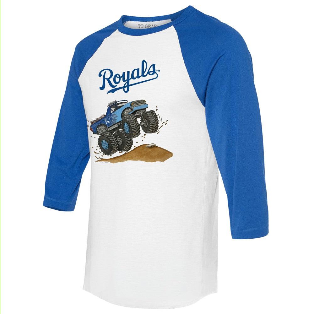 Kansas City Royals Tiny Turnip Unisex Monster Truck 3/4-Sleeve Raglan T-Shirt - White/Royal T-shirts