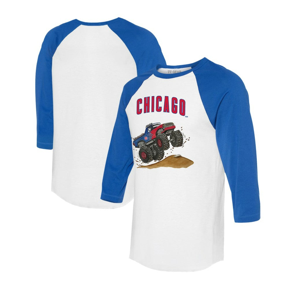 Chicago Cubs Tiny Turnip Unisex Monster Truck 3/4-Sleeve Raglan T-Shirt - White/Royal T-shirts