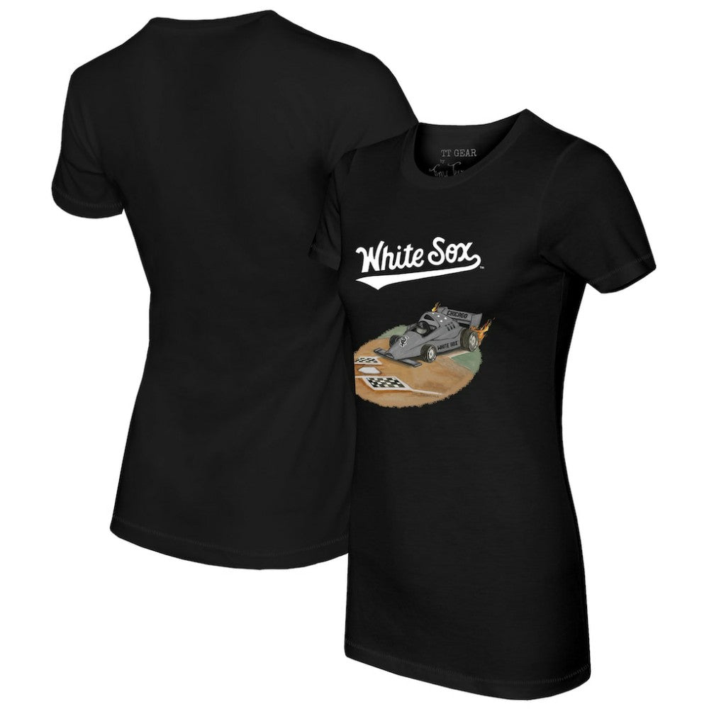 Chicago White Sox Tiny Turnip Women's Race Car T-Shirt - Black T-shirts