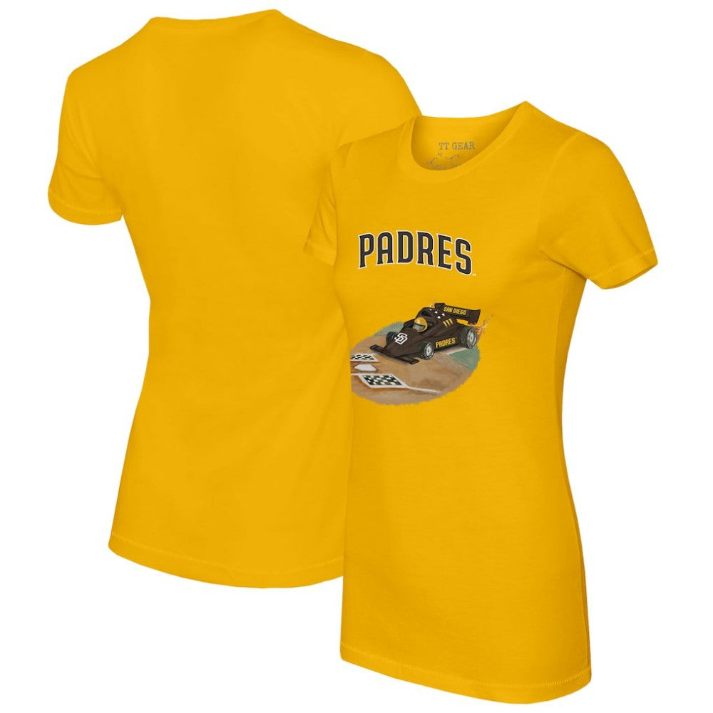 San Diego Padres Tiny Turnip Women's Race Car T-Shirt - Gold T-shirts