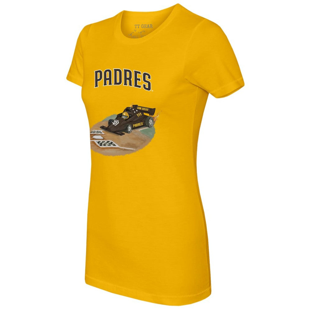San Diego Padres Tiny Turnip Women's Race Car T-Shirt - Gold T-shirts