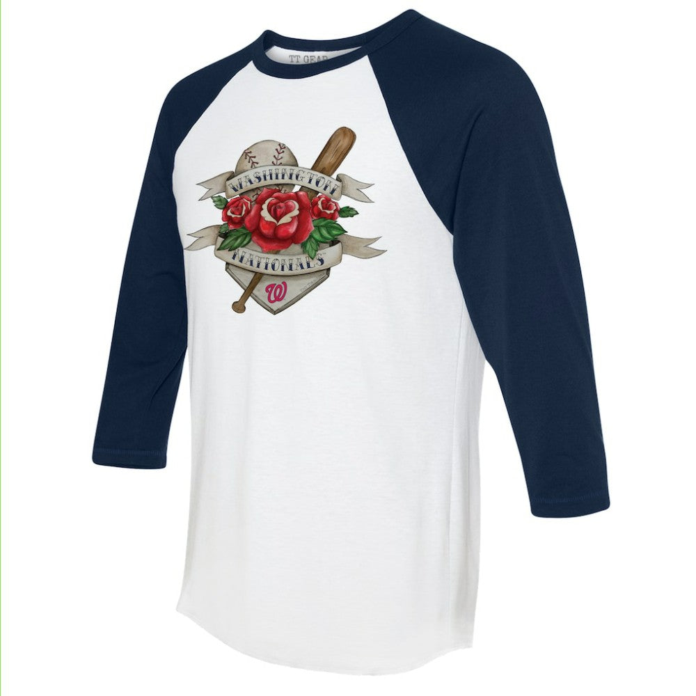 Washington Nationals Tiny Turnip Unisex Tattoo Rose 3/4-Sleeve Raglan T-Shirt - White/Navy T-shirts