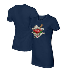 Atlanta Braves Tiny Turnip Women's Tattoo Rose T-Shirt - Navy T-shirts