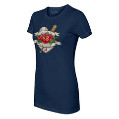 Atlanta Braves Tiny Turnip Women's Tattoo Rose T-Shirt - Navy T-shirts
