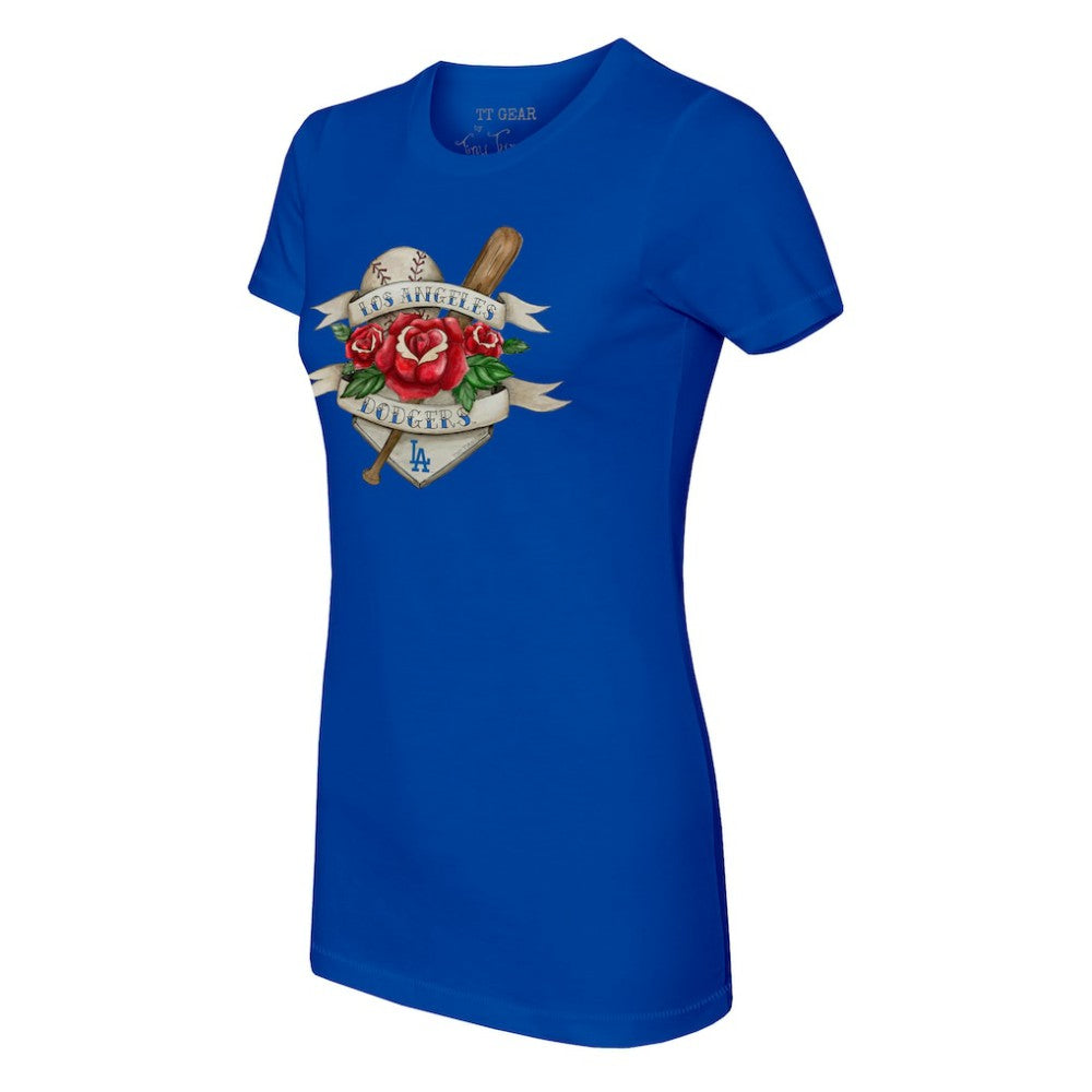 Los Angeles Dodgers Tiny Turnip Women's Tattoo Rose T-Shirt - Royal T-shirts