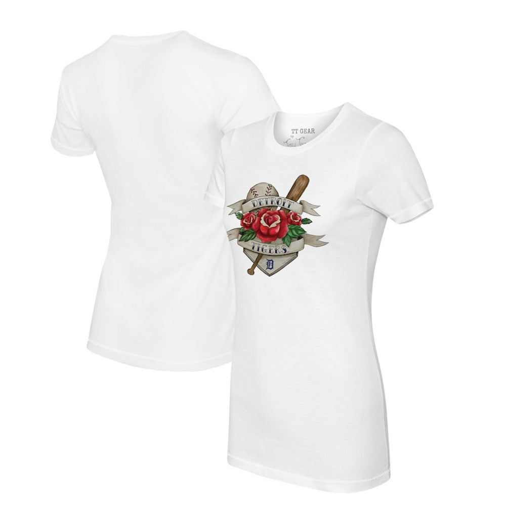 Detroit Tigers Tiny Turnip Women's Tattoo Rose T-Shirt - White T-shirts