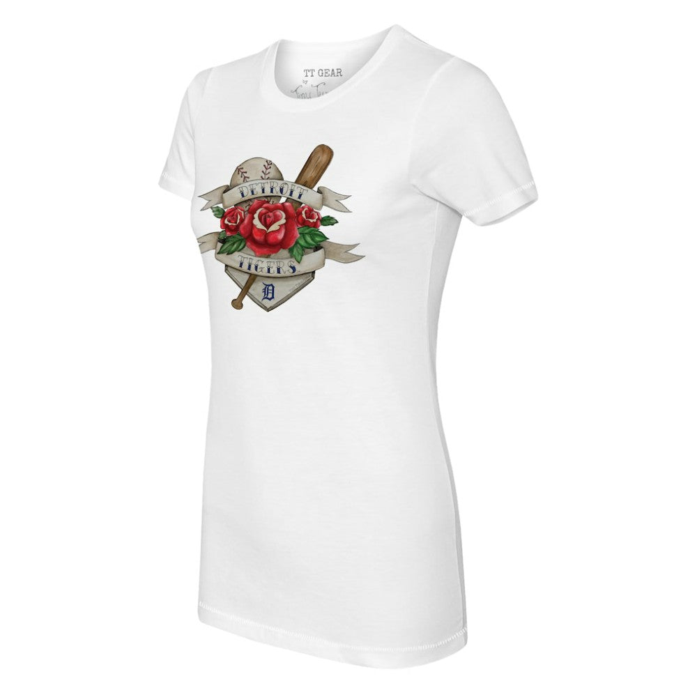 Detroit Tigers Tiny Turnip Women's Tattoo Rose T-Shirt - White T-shirts