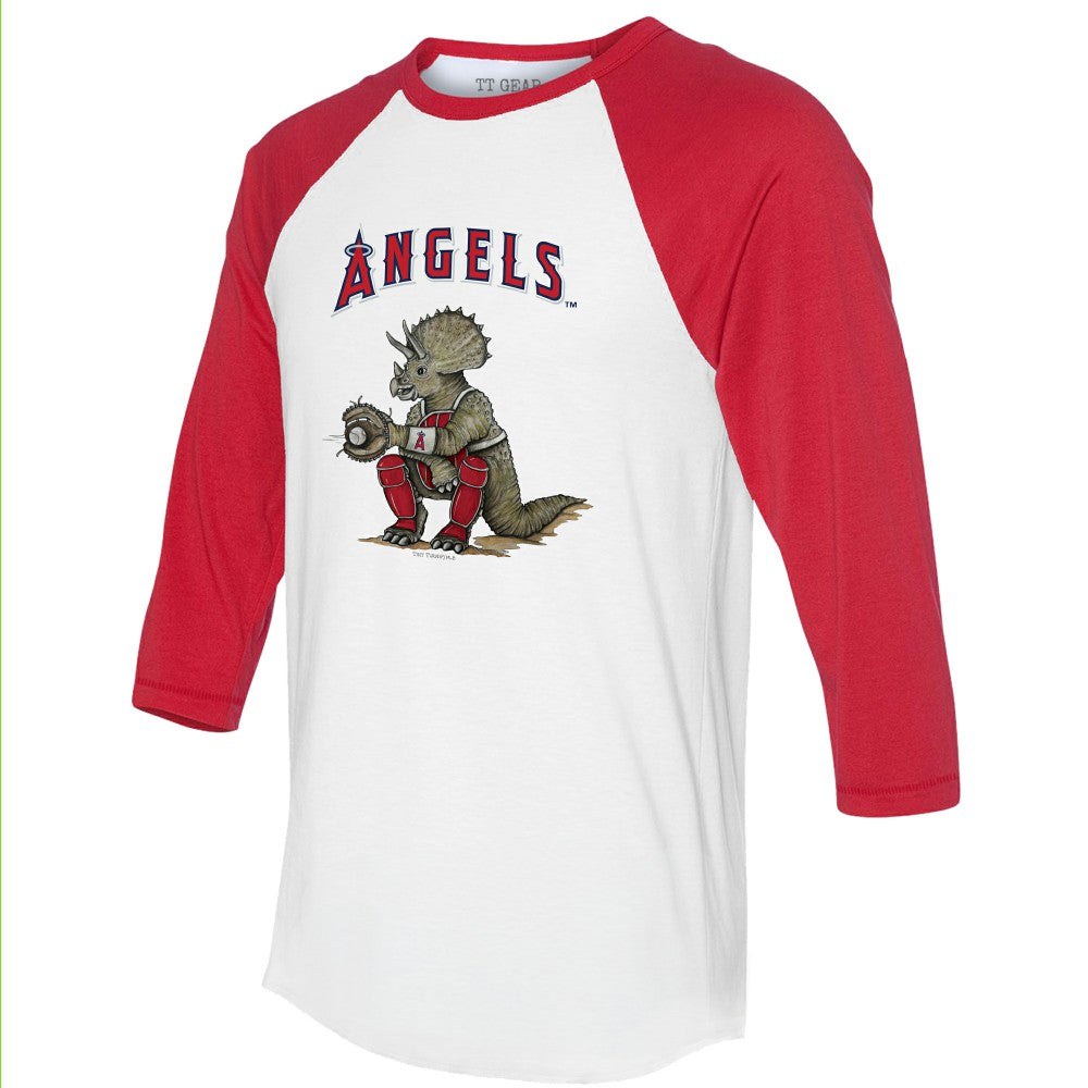 Los Angeles Angels Tiny Turnip Unisex Triceratops 3/4-Sleeve Raglan T-Shirt - White/Red T-shirts